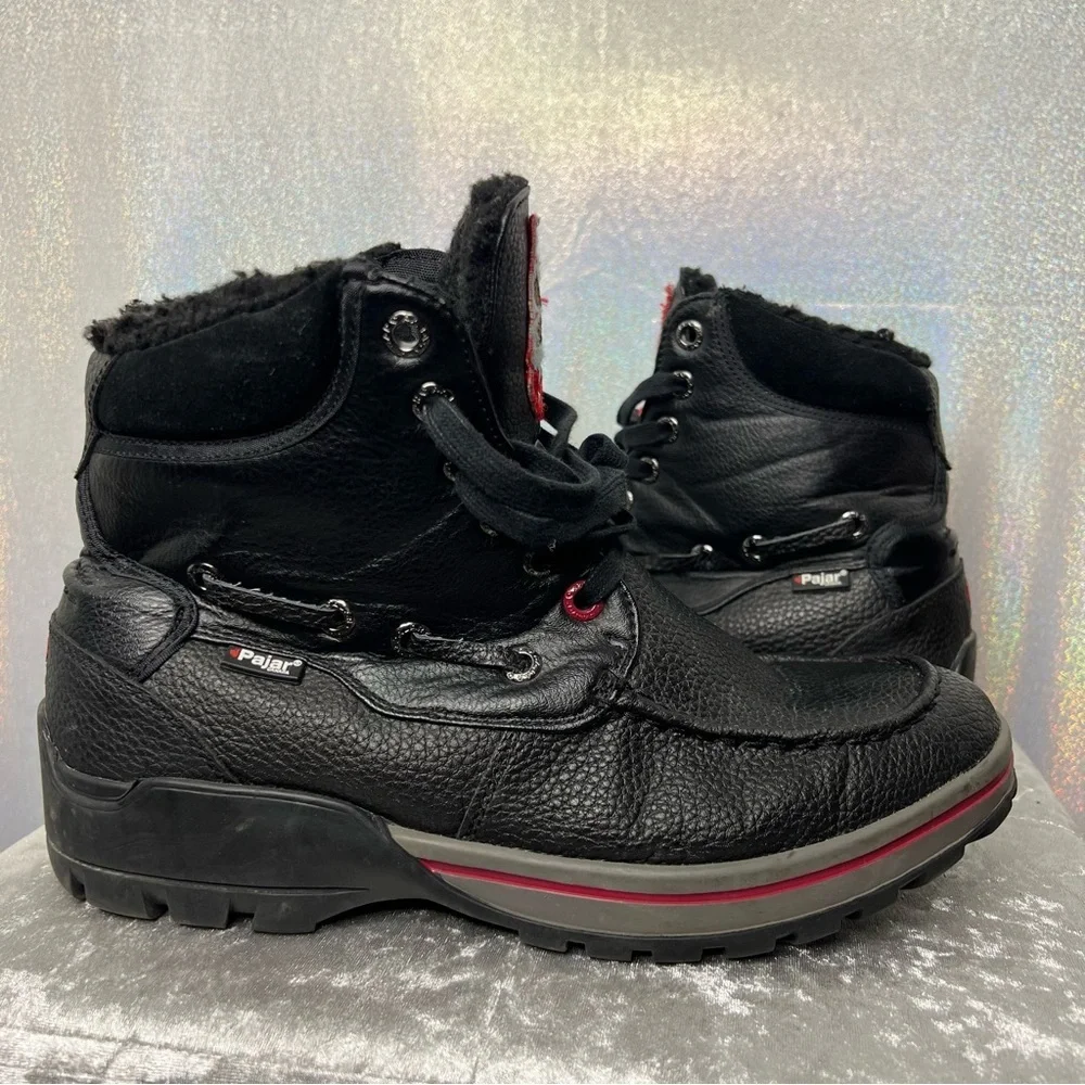 Pajar winter boots black high top sneaker style shoes black red blue shiny warm